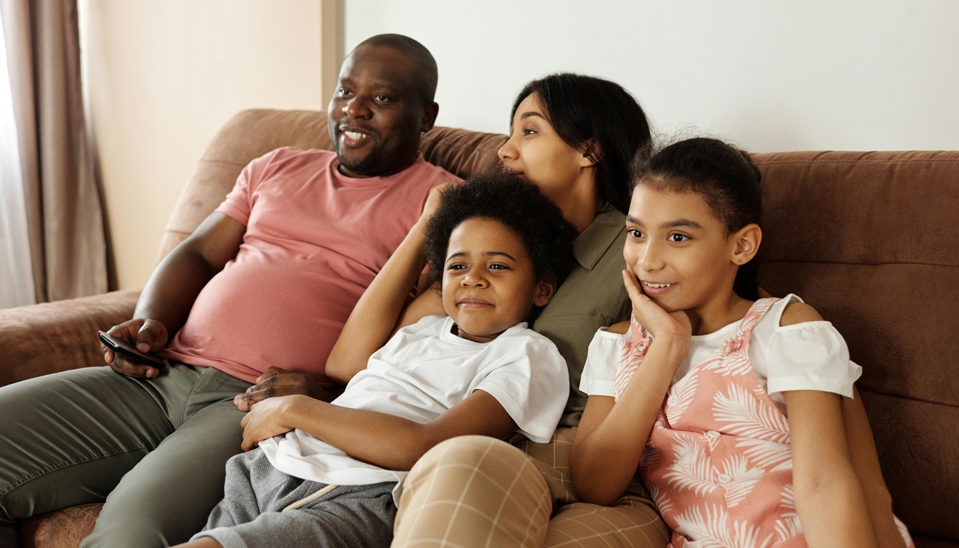 Family on couch